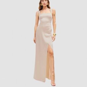 Reformation Isolene Champagne Satin Maxi Evening Dress Size 14 NWT